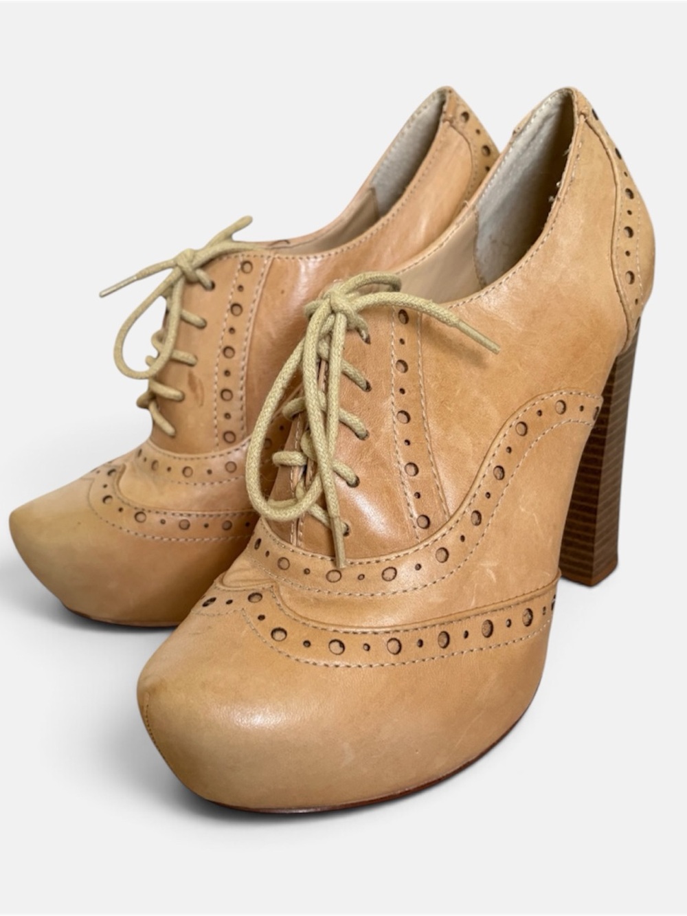 Report Tan Lace-Up Platform Brogue High Heels